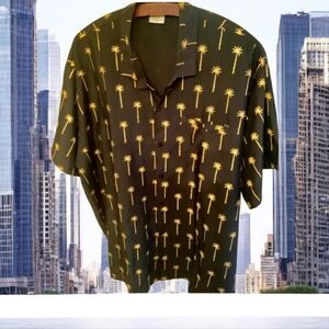 Rima shirt button casual black & gold with palm trees size XL collar 🍷🍷